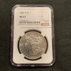 1881-S U.S. MORGAN SILVER DOLLAR - MS 61 - NGC GRADED!
