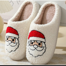 Santa Slippers: Embroidered Plush Holiday House Shoes
