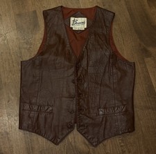 VTG Berman's Men's Leather Button Front Cowboy Western Rodeo Ranch Vest Brown 40