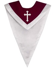 Unisex Reversible V Shape Choir Stole with Border Maroon/White