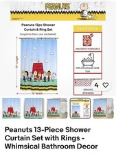 Peanuts 13-Piece Shower Curtain Set, 72 X 72 Inch Fabric Curtain with Hooks