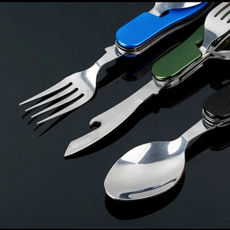 4 in 1 Outdoor Tableware Fork/Spoon/Knife/Bottle Opener Camping Stainless Steel - Image 2 of 4