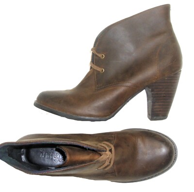 INDIGO Clarks Water Row 7 Brown Oiled Leather Ankle Heel Lace Up Bootie Boots