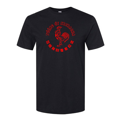 Sriracha hot chili sauce Huy Fong Foods rooster unisex Black T-Shirt Size S-2XL