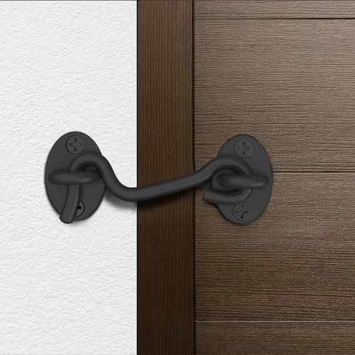 2 Pack 4" Hook & Eye Latch Lock – Black Heavy Duty Gate/Cabin/Sliding Door - 第 2/11 張圖片