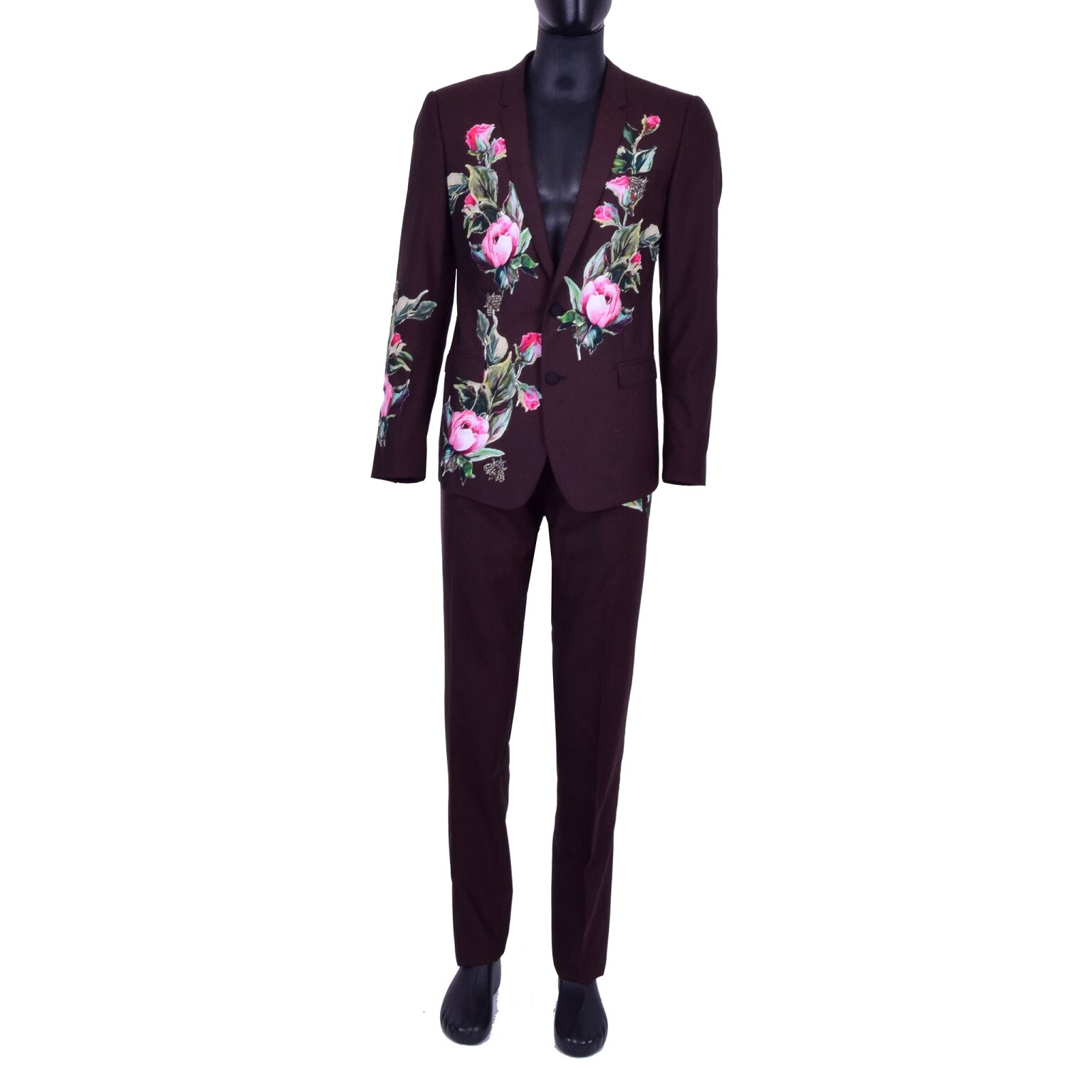 DOLCE & GABBANA GOLD Bees Flowers Embroidered Virgin Wool Suit Brown 07057