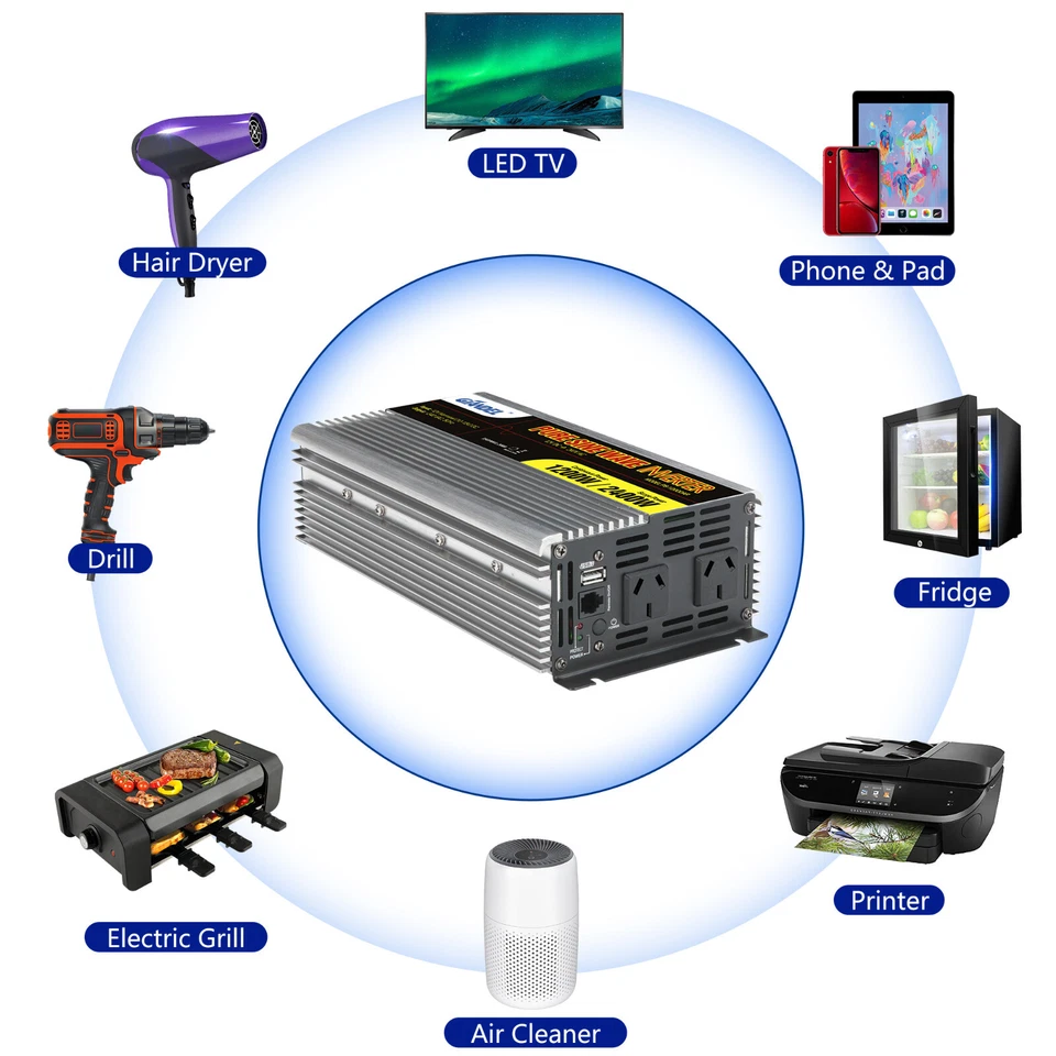 1200W/2400W Power Inverter Pure Sine Wave 12V/240V 4.5M Remote Giandel - image 3 of 4