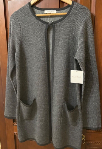 ❤️🔥Elegant Ellen Tracy Wool Blend Gray Cardigans Open Front Sweater Pocket L - Picture 2 of 9
