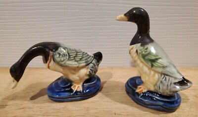 LATE 1940'S - TWO ANTIQUE PORCELAIN DUCKS MADE IN OCCUPIED JAPAN 3'' TALL