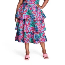Tabitha Brown for Target - SIZE XXS - Tropical Print Tiered Midi Skirt Blue/Pink