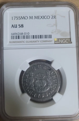 1755MO M Rare silver Coin Mexico 2Reales NGC AU 58