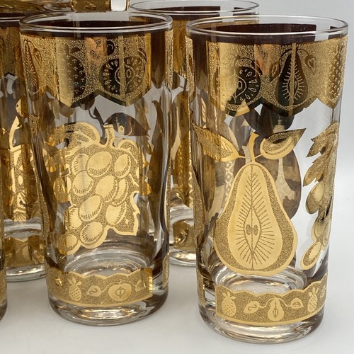 MCM Vintage CULVER 22k Gold Highball Glasses - Set Of 8 - Pineapple Fruit Medley - Picture 6 of 14
