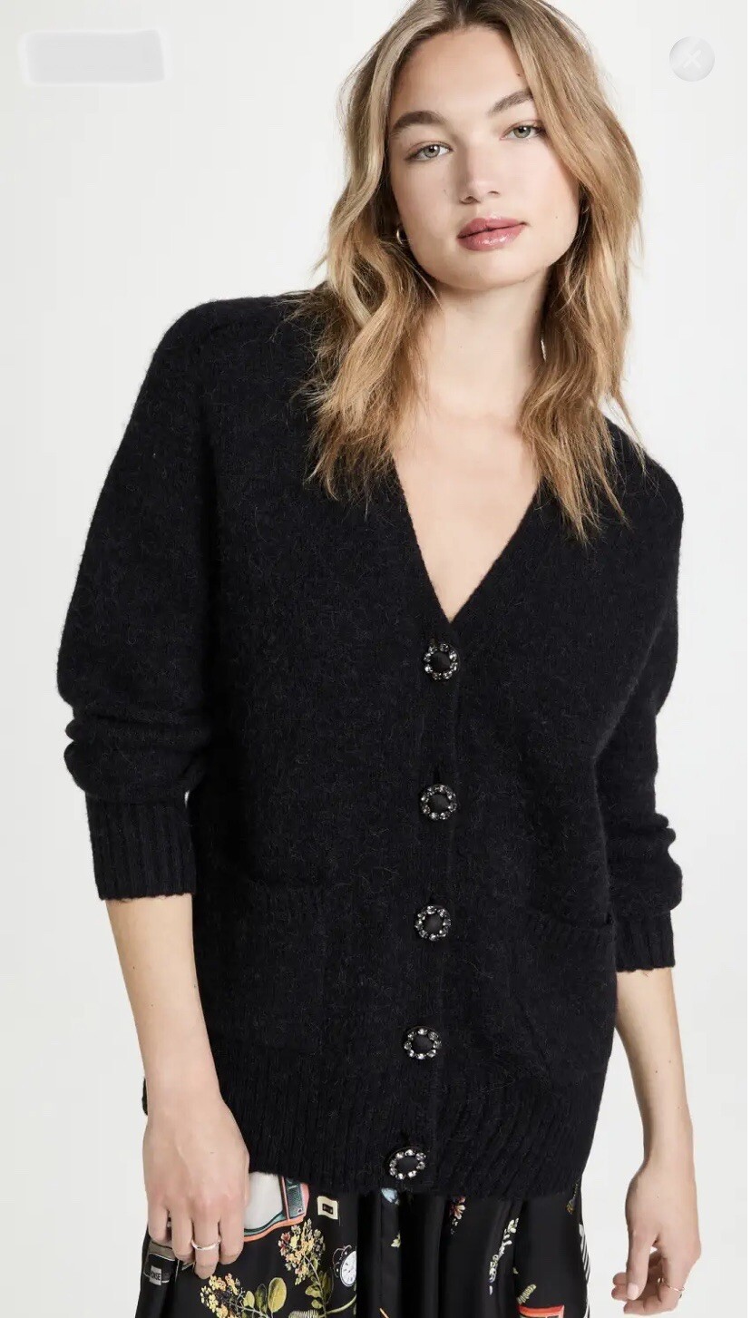 Tory Burch jewel button Cardigan Oversized Wool Sweater L Relaxed fit