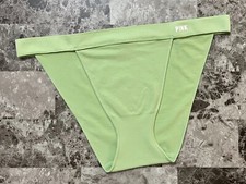 NWT NEW VICTORIA'S SECRET PINK GREEN WHITE LOGO SEAMLESS HIGH LEG BIKINI PANTIES