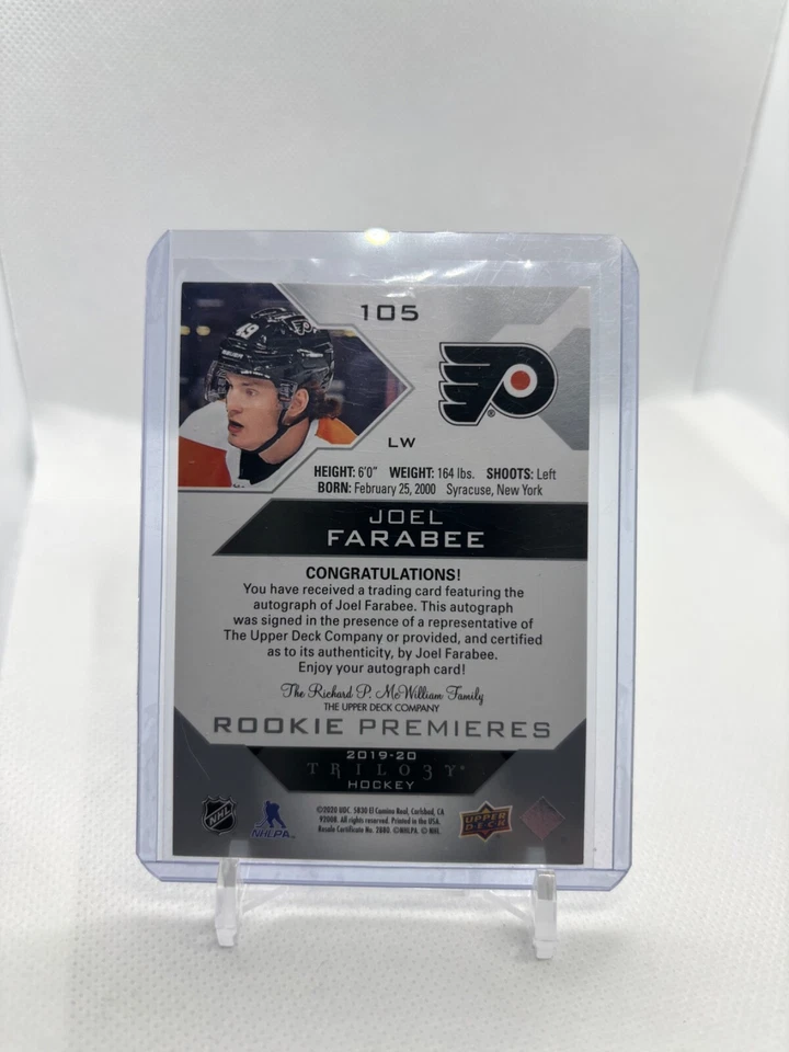 2019-20 Upper Deck Trilogy Joel Farabee Rookie Premieres Auto /199 Level 2 - Image 2 of 2