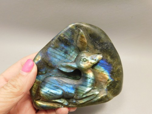 Deer Figurine Gemstone Animal Carving Labradorite #O84