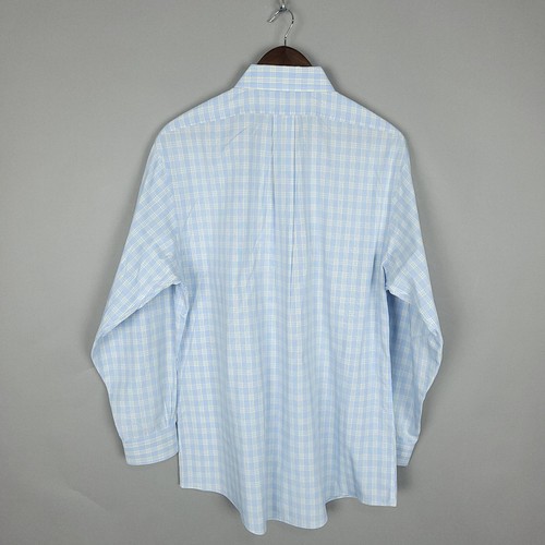 Brooks Brothers Shirt Mens Large 16.5 Blue Yellow Plaid Classic Office Casual - 第 5/12 張圖片