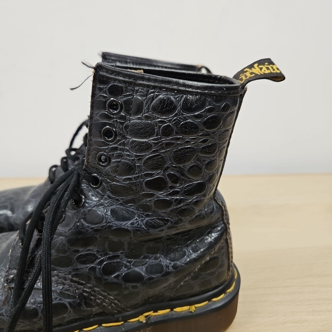 Dr Martens Vintage 1460 Black Croc Snake Print Leather England Ankle Boots  UK