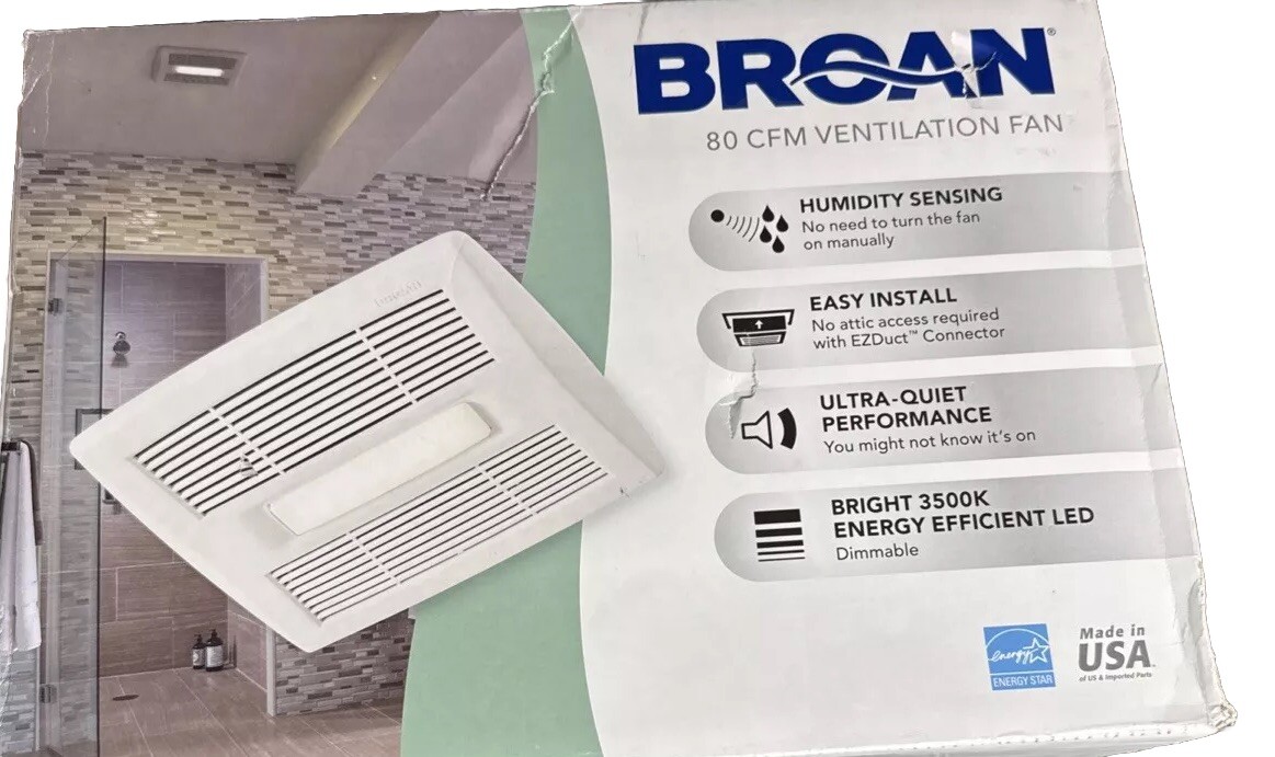 Broan 80 CFM Humidity Sensing Ultra Quiet Fan with Light (CST80SL) eBay