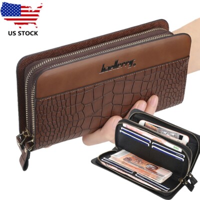 Man's Leather Long Wallet Large Capacity ID Card Holder Wallet Zipper Clutch Bag