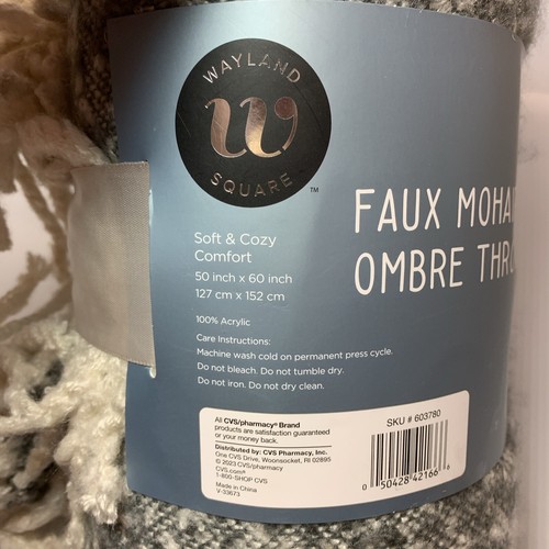 Wayland Square Faux Mohair Ombré Throw Blanket Gray 50" X 60" Fringe, Home Decor - Imagen 2 de 7