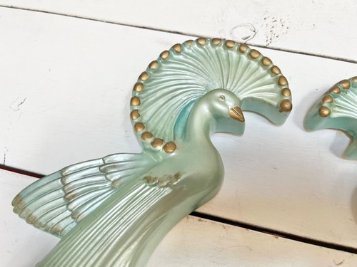 Juego de 2 colgantes de pared vintage de pavos reales tiza pájaros decoración - Imagen 3 de 11