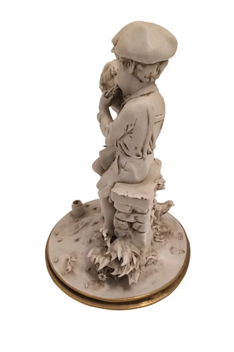 SCULPTURE in BISCUIT PORCELAIN by Benacchio - Children having a snack - Triade - Foto 3 di 5