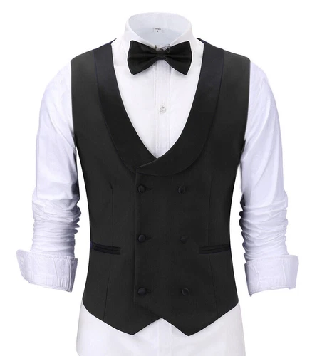 Men's Shawl Collar Vest Double Breasted Slim Prom Blazer Tops Waistcoat Waitress - Bild 18 von 42