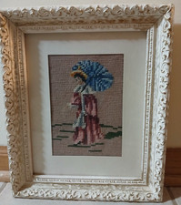Vintage finished 6.5 X 5.75 inch needlepoint geisha, 12 X 10 inches framed