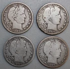 1907 P D O S Silver Barber Half Dollars 50c US Type Coins Circulated Year Set #4