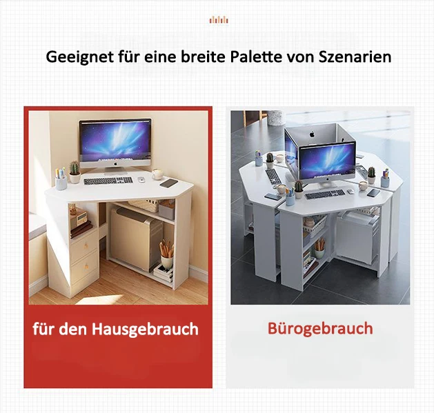 Eckschreibtisch Computertisch mit Ablage PC Schreibtisch Bürotisch Weiß - Bild 3 von 4