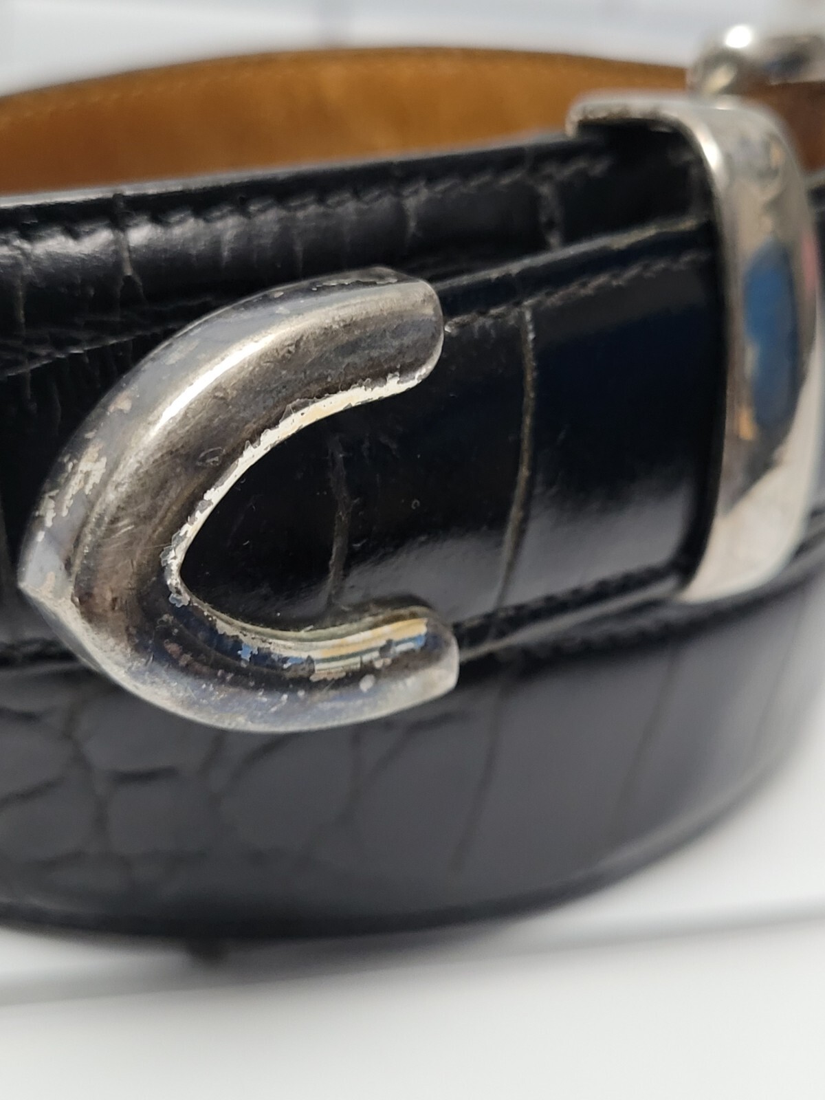 TRAFALGAR Men’s Black Embossed Leather Belt with Silv… Gem