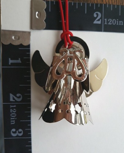 Metal Angel Miniature Ornament Christmas Tin Mini Harp Silver Tone 2 Inch - Picture 7 of 7