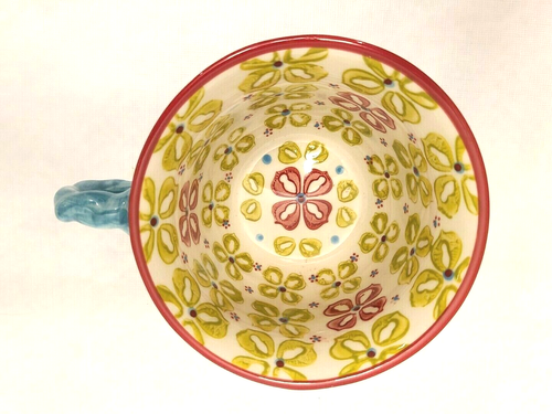ANTHROPOLOGIE Elka Ayaka piedistallo floreale con manico blu ritorto tazza - Foto 6 di 6