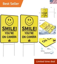 Bright Yellow 2 Pack Yard Signs: Smile You're On Camera Video Security