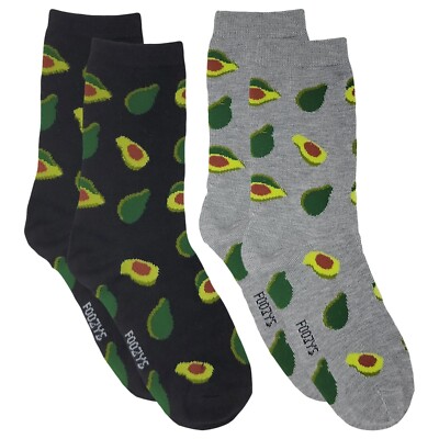 Avocado Healthy Fruit Guacamole Fun Novelty Crew Socks Foozys Women's 2 Pair 