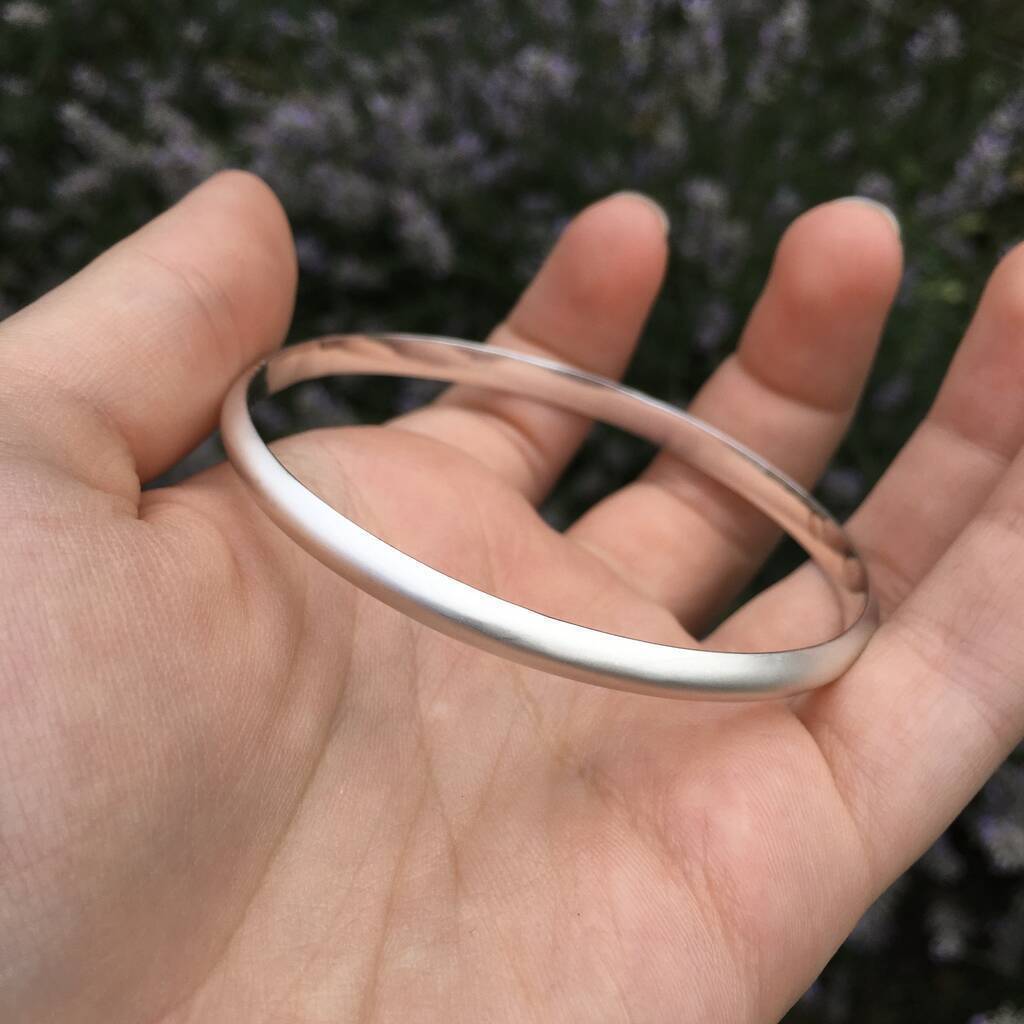 4mm Chunky Wide Bangle Solid Half Round 925 Sterling Silver
