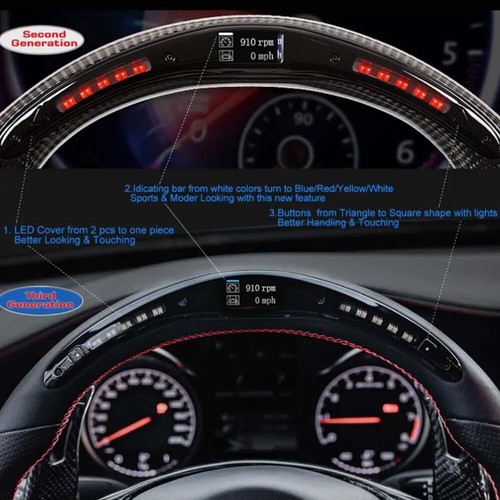 TOP Real Carbon Fiber Smart LED Steering Wheel for Ford Mustang GT 2015-2017 - Picture 11 of 13