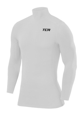 Jungen Kompressions Thermoshirt, Langarmshirt mit Stehkragen - Weiss, 12-14