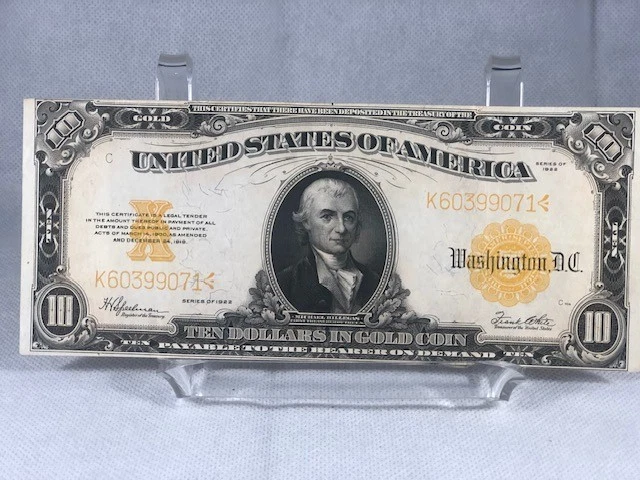 1922 $10 Dollar HILLEGAS NOTE Gold Certificate FR 1173 SPEELMAN WHITE ALMOST UNC - Image 2 of 3
