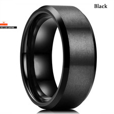 Fashion 8Mm Men'S Stainless Steel Ring Inlay Black Carbon Fiber Ring Wedding Eng