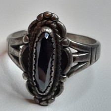 Vtg 925 sz 9 Sterling Silver Hematite Ring WN Ster Wheeler Navajo Southwestern