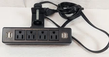 4 Outlet Desk Power Strip with 4 USB Ports - 6ft Cord - Desk Clamp