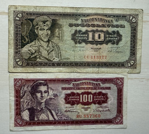 YUGOSLAVIA   2 NOTES 10 DINARA   100 DINARA 1965  COMBINE SHIPPING