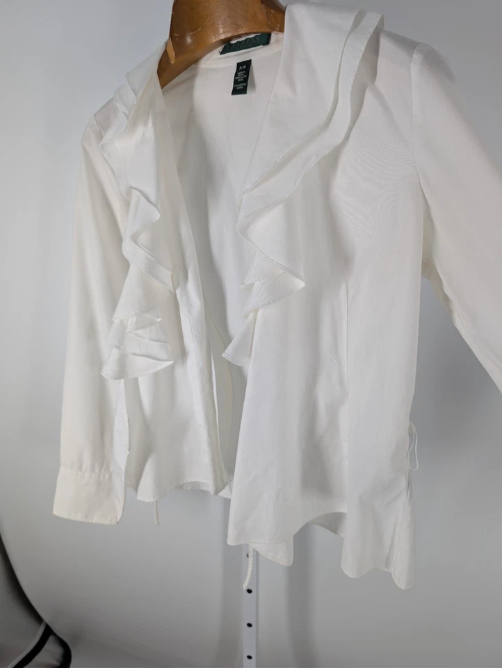 Ralph Lauren Vintage Y2K 90s Victorian Ruffle Tuxedo Wrap Shirt White French... - Image 4 of 4