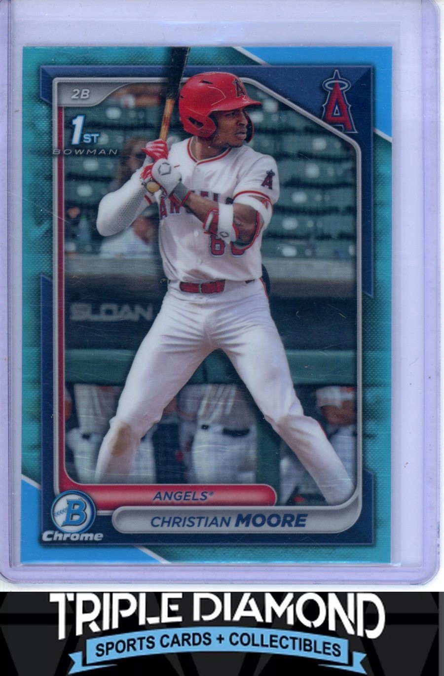 2024 Bowman Draft Chrome 1st Christian Moore Prospect Sky Blue Refractor Z871