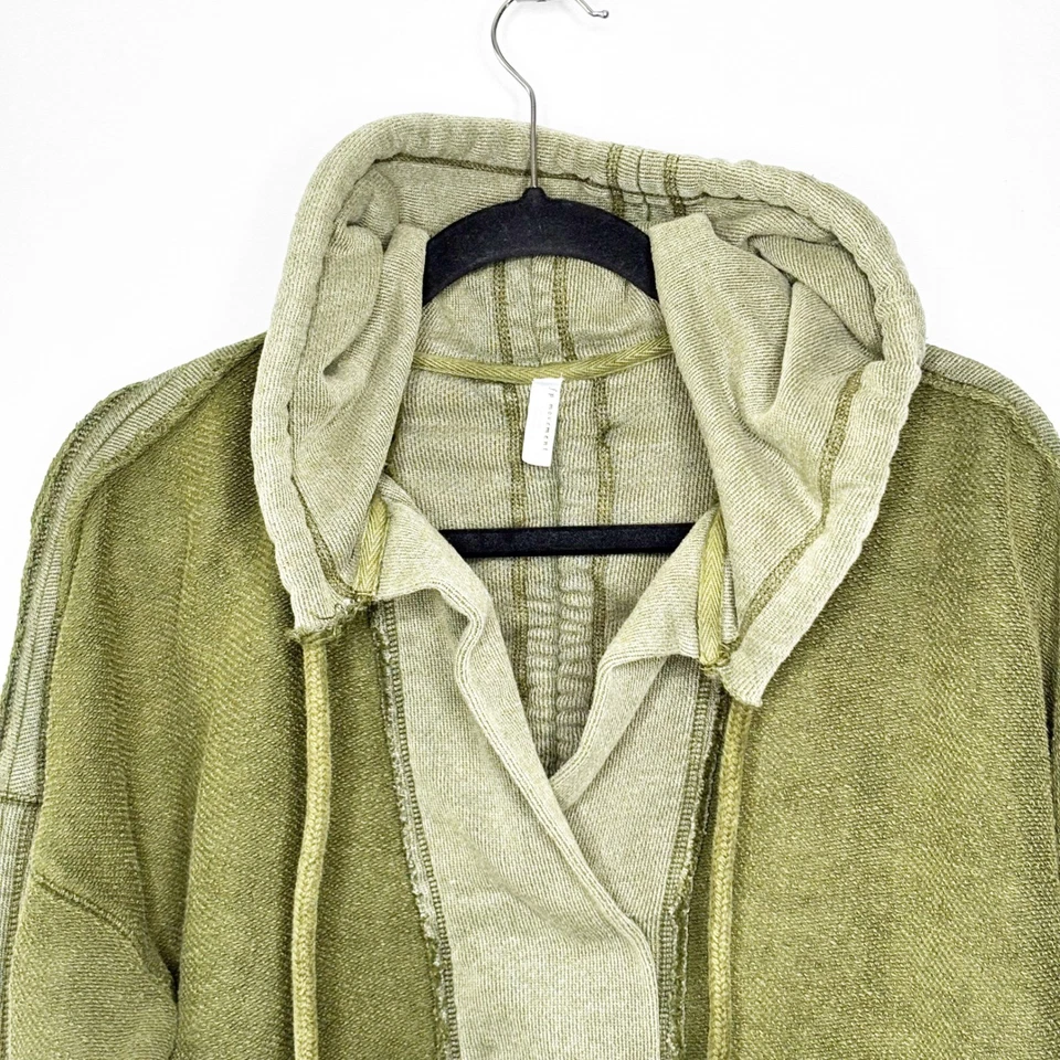 Free People Movement 半法庭运动衫 XS 码橄榄帽衫抽绳领带 — 第 3/4 张图片