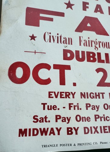 L@@k!!! Dublin Civitan Fall Fair Poster From Dublin, Georgia 14" x 22" Antique - Picture 6 of 17