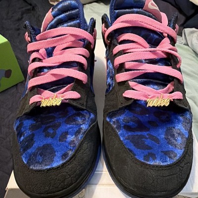 Nike Dunk Low Men's Suede Sneaker Animal Print Black Blue Pink Lace Up