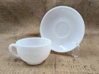 Vintage Hazel Atlas White Milk Glass Flat Cup and Saucer with Beaded Handle